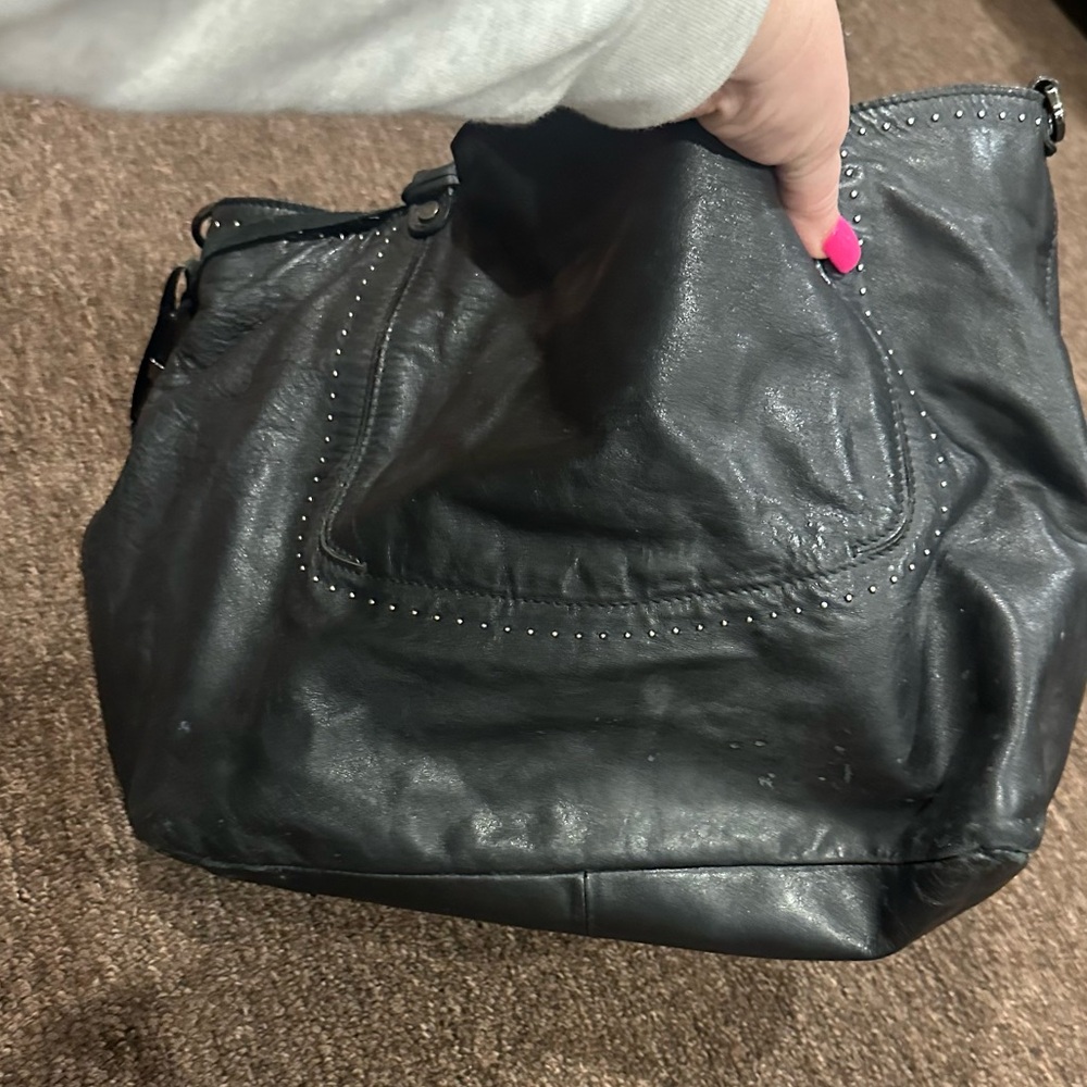 Preowned Women's A Belluci Black Leather Studded shoulder Bag pocketbook purse